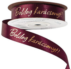 Valex Decor Fényes arany "Boldog Karácsonyt! " feliratos szatén szalag 20mm x 20m - Wine red (MC20-07)