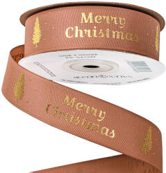 Valex Decor Merry Christmas" feliratos ripsz szalag 25mm x 20m - Púder barna (MG25-53)