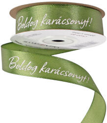 Valex Decor Boldog Karácsonyt! " feliratos szatén szalag 20mm x 20m - Mohazöld (CK20-83)