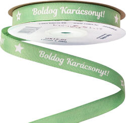 Valex Decor Boldog Karácsonyt! " feliratos ripsz szalag 12mm x 20m - Zsályazöld (GK12-05)