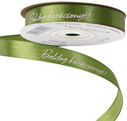 Valex Decor Boldog Karácsonyt! " feliratos szatén szalag 12mm x 20m - Mohazöld (CK12-62)