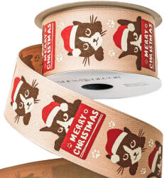 Valex Decor Cicás karácsonyi szalag "Merry Christmas" felirattal, drótos szegéllyel 38mm x 6.4m (XB3807-25)
