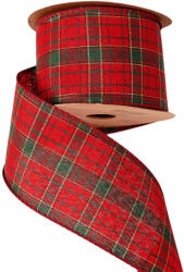 Valex Decor Kockás karácsonyi szalag drótos szegéllyel 63mm x 10m - Piros/Arany/Sötétzöld (KR6310-03)