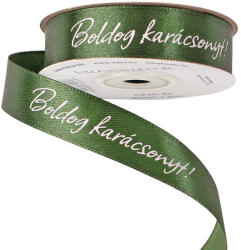 Valex Decor Boldog Karácsonyt! " feliratos szatén szalag 20mm x 20m - Sötétzöld (CK20-82)