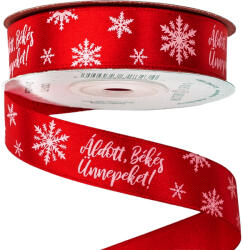 Valex Decor Áldott, Békés, Ünnepeket! " feliratos szatén szalag 20mm x 20m - Piros (CK20-70)