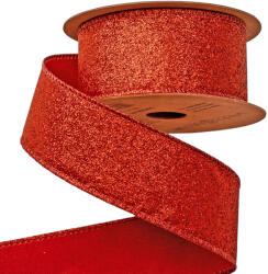 Valex Decor Glitteres karácsonyi szalag drótos szegéllyel 40mm x 5m - Piros (GR4005-40)