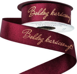 Valex Decor Boldog karácsonyt! " feliratos csillogó szatén szalag 25mm x 10m - Wine red (TB25-11)