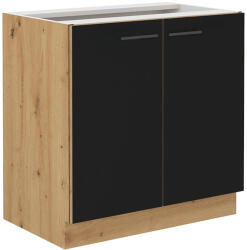 TEMPO KONDELA Alsó konyhaszekrény, matt fekete/artisan tölgy, MONRO 80 D 2F BB (302715)