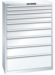 Lista műhelyfiókos szekrény, teherbírás 75 kg, 9 fiók, fehér