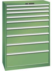 Lista műhelyfiókos szekrény, teherbírás 75 kg, 9 fiók, zöld