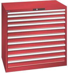 Lista műhelyfiókos szekrény, 1023x725x1000 mm, 10 fiók, 200kg, piros