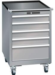 Lista mobil műhelyfiókos szekrény, 5 fiókkal: 4x100mm + 1x200mm, szürke/ezüst