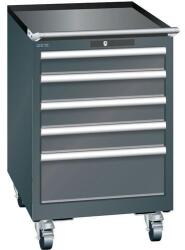 Lista mobil műhelyfiókos szekrény, 5 fiókkal: 4x100mm + 1x200mm, fekete