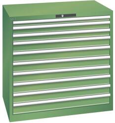 Lista műhelyfiókos szekrény, 1023x725x1000 mm, 10 fiók, 200kg, zöld