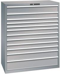 Lista műhelyfiókos szekrény, 1193x725x1450 mm, 200kg, 12 fiók, szürke/ezüst