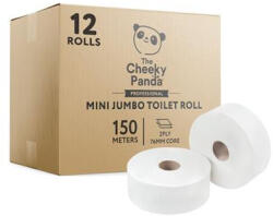 The Cheeky Panda Toalettpapír, bambusz, 2 rétegű, nagytekercses, 18 cm átmérő, 150 m/tekercs, 12 tekercs, CHEEKY PANDA, fehér (KHH908) (KHH908)