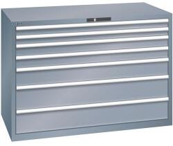 Lista műhelyfiókos szekrény, 1431x725x1000 mm, 75kg, 7 fiók, sötétszürke