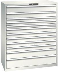 Lista műhelyfiókos szekrény, 1193x725x1450 mm, 200kg, 12 fiók, világosszürke