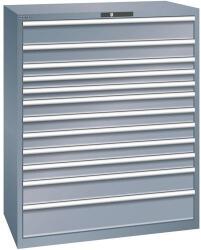 Lista műhelyfiókos szekrény, 1193x725x1450 mm, 200kg, 12 fiók, sötétszürke