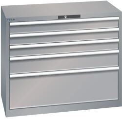 Lista műhelyfiókos szekrény, teherbírás 75 kg, 5 fiók, szürke/ezüst