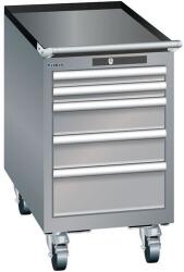 Lista mobil műhelyfiókos szekrény, 5 fiókkal, 411x725x723 mm, szürke/ezüst