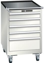 Lista mobil műhelyfiókos szekrény, 5 fiókkal: 4x100mm + 1x200mm, világosszürke