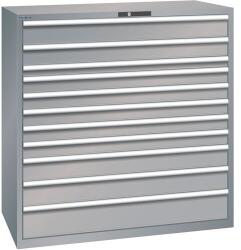 Lista műhelyfiókos szekrény, 1431x725x1450 mm, 11 fiók, szürke/ezüst