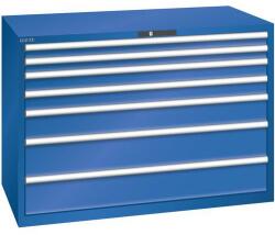Lista műhelyfiókos szekrény, 1431x725x1000 mm, 75kg, 7 fiók, rikító kék