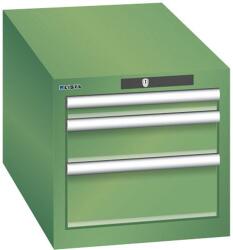 Lista műhelyfiókos szekrény, 3 fiókkal: 1x50mm + 1x100mm + 1x150mm, 411x725x383 mm, zöld