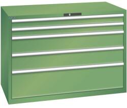 Lista műhelyfiókos szekrény, 1431x725x1000 mm, 75kg, 5 fiók, zöld