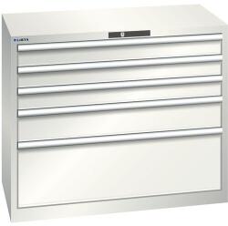 Lista műhelyfiókos szekrény, teherbírás 75 kg, 5 fiók, világosszürke