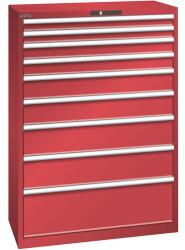 Lista műhelyfiókos szekrény, teherbírás 75 kg, 9 fiók, piros