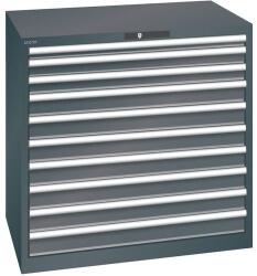 Lista műhelyfiókos szekrény, 1023x725x1000 mm, 10 fiók, 200kg, fekete