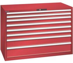 Lista műhelyfiókos szekrény, 1431x725x1000 mm, 75kg, 8 fiók, piros