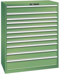 Lista műhelyfiókos szekrény, 1193x725x1450 mm, 200kg, 11 fiók, zöld