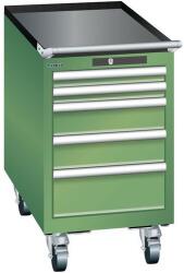 Lista mobil műhelyfiókos szekrény, 5 fiókkal, 411x725x723 mm, zöld