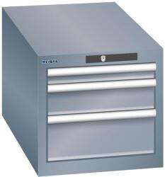 Lista műhelyfiókos szekrény, 3 fiókkal: 1x50mm + 1x100mm + 1x150mm, 411x725x383 mm, sötétszürke