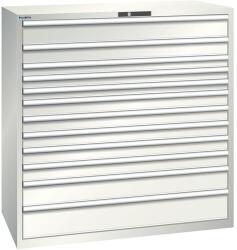 Lista műhelyfiókos szekrény, teherbírás 200 kg, 12 fiók, világosszürke