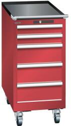 Lista mobil műhelyfiókos szekrény, 5 fiókkal, 411x725x890 mm, piros