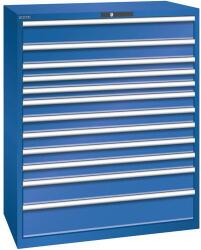 Lista műhelyfiókos szekrény, 1193x725x1450 mm, 200kg, 12 fiók, rikítókék