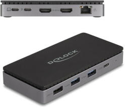 Delock USB Type-C dokkolóállomás 4K - hoz kettős HDMI MST / USB / Gibabit LAN / PD 3.0 85 W (88271) (88271) - pepita