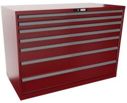 Lista műhelyfiókos szekrény, 1431x725x1000 mm, 75kg, 7 fiók, piros