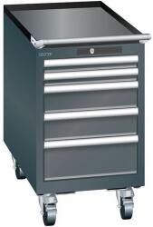 Lista mobil műhelyfiókos szekrény, 5 fiókkal, 411x725x723 mm, fekete