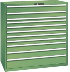 Lista műhelyfiókos szekrény, 1431x725x1450 mm, 11 fiók, zöld