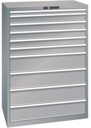 Lista műhelyfiókos szekrény, 1023x725x1450 mm, 10 fiók, szürke/ezüst