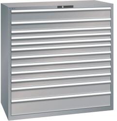 Lista műhelyfiókos szekrény, teherbírás 200 kg, 12 fiók, szürke/ezüst