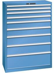 Lista műhelyfiókos szekrény, teherbírás 75 kg, 9 fiók, kék