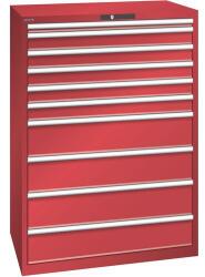 Lista műhelyfiókos szekrény, 1023x725x1450 mm, 10 fiók, piros