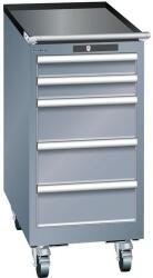 Lista mobil műhelyfiókos szekrény, 5 fiókkal, 411x725x890 mm, sötétszürke