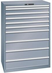 Lista műhelyfiókos szekrény, 1023x725x1450 mm, 10 fiók, sötétszürke